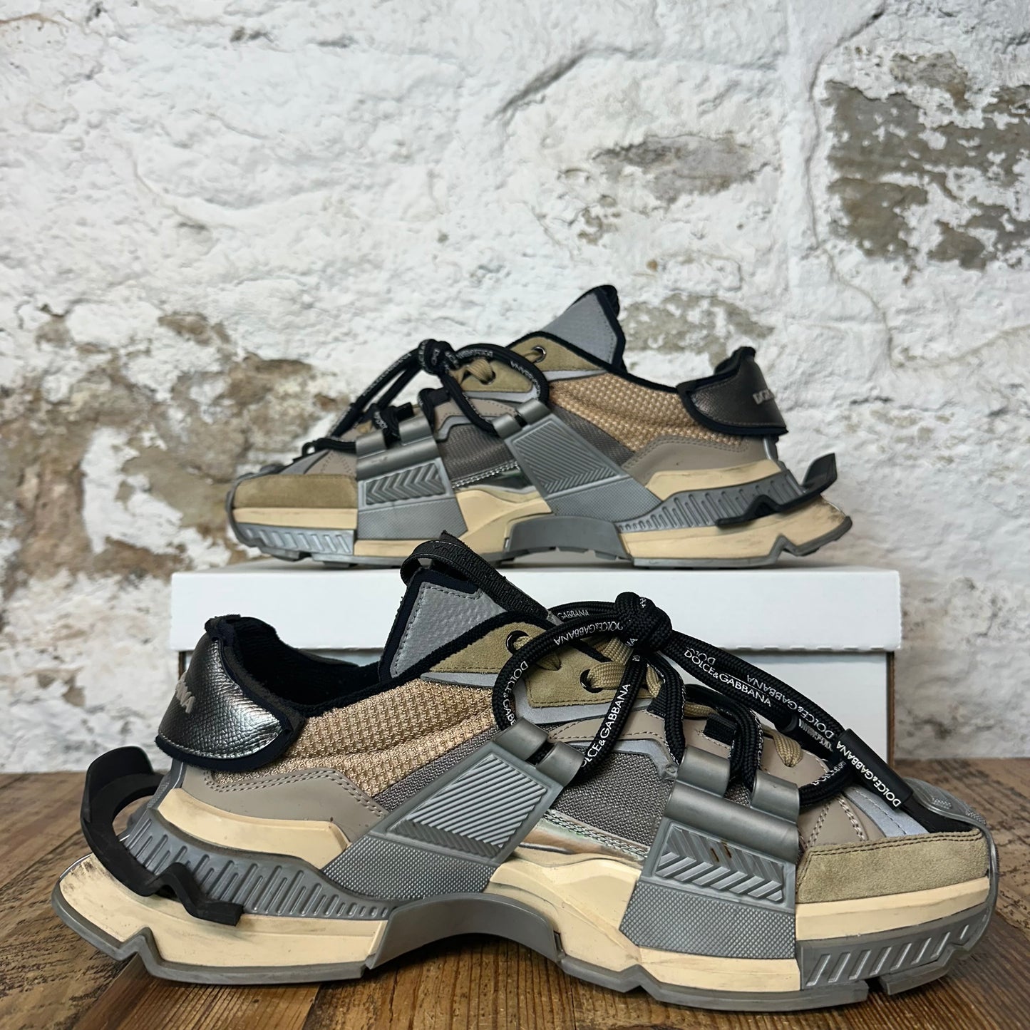 Dolce Gabbana Bassa Black Gray Beige Sneaker Sz 11 (44) No Box