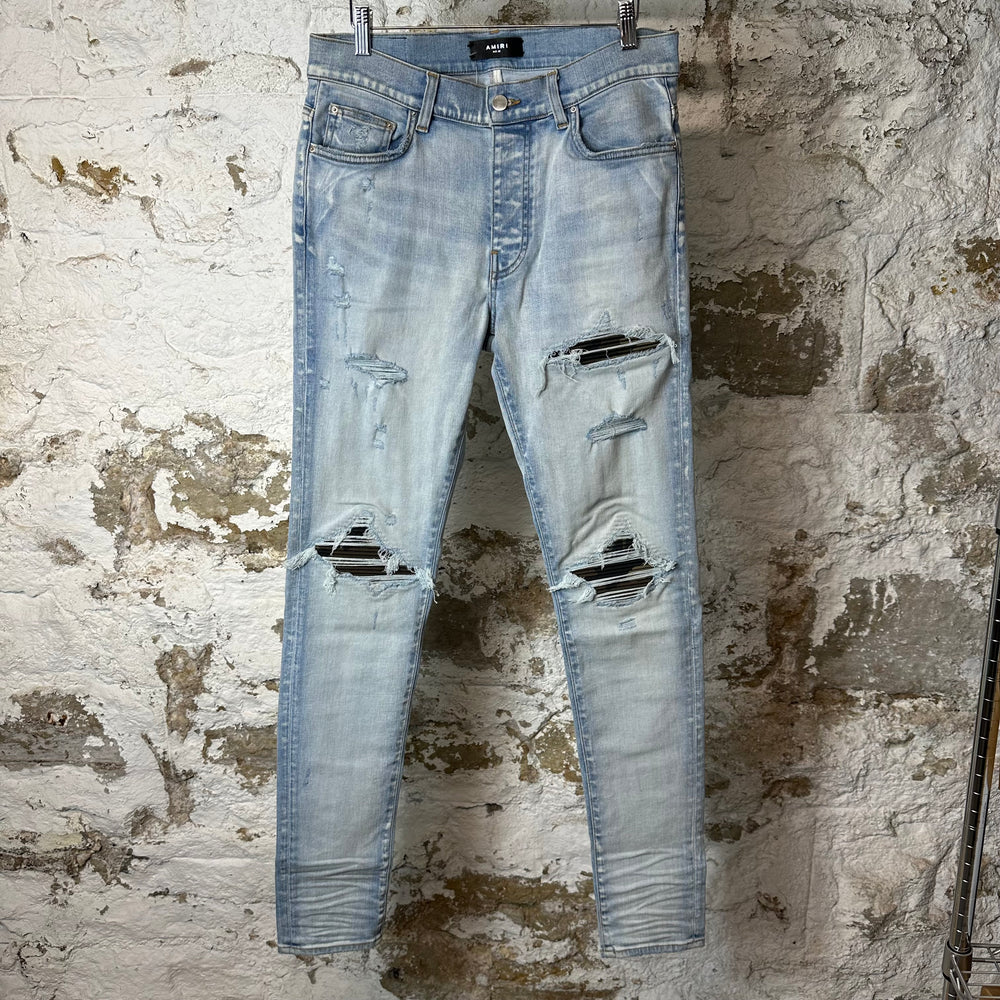 Amiri MX1 Camo Patch Light Blue Denim Jeans Sz 32