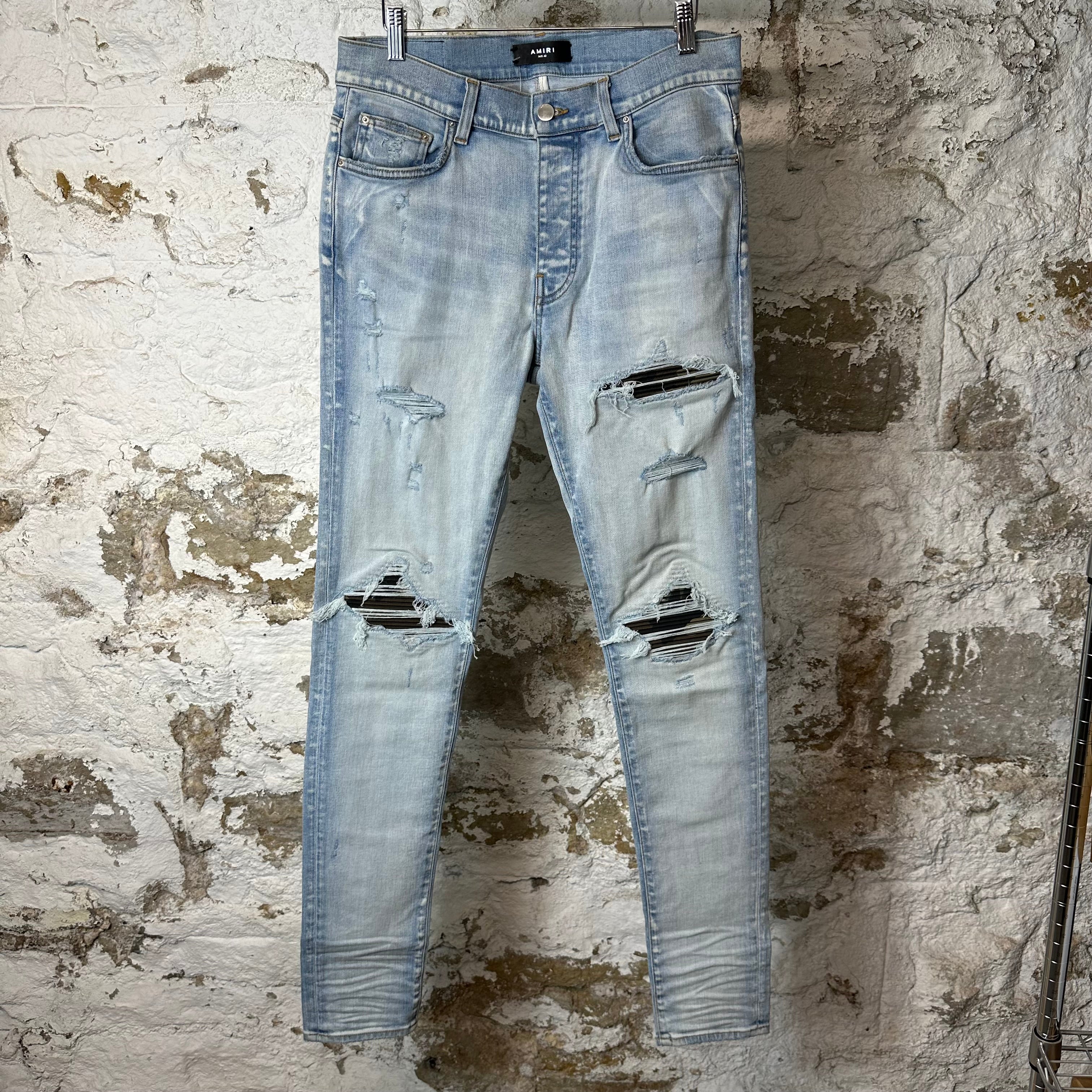 Amiri MX1 Camo Patch Light Blue Denim Jeans Sz 32