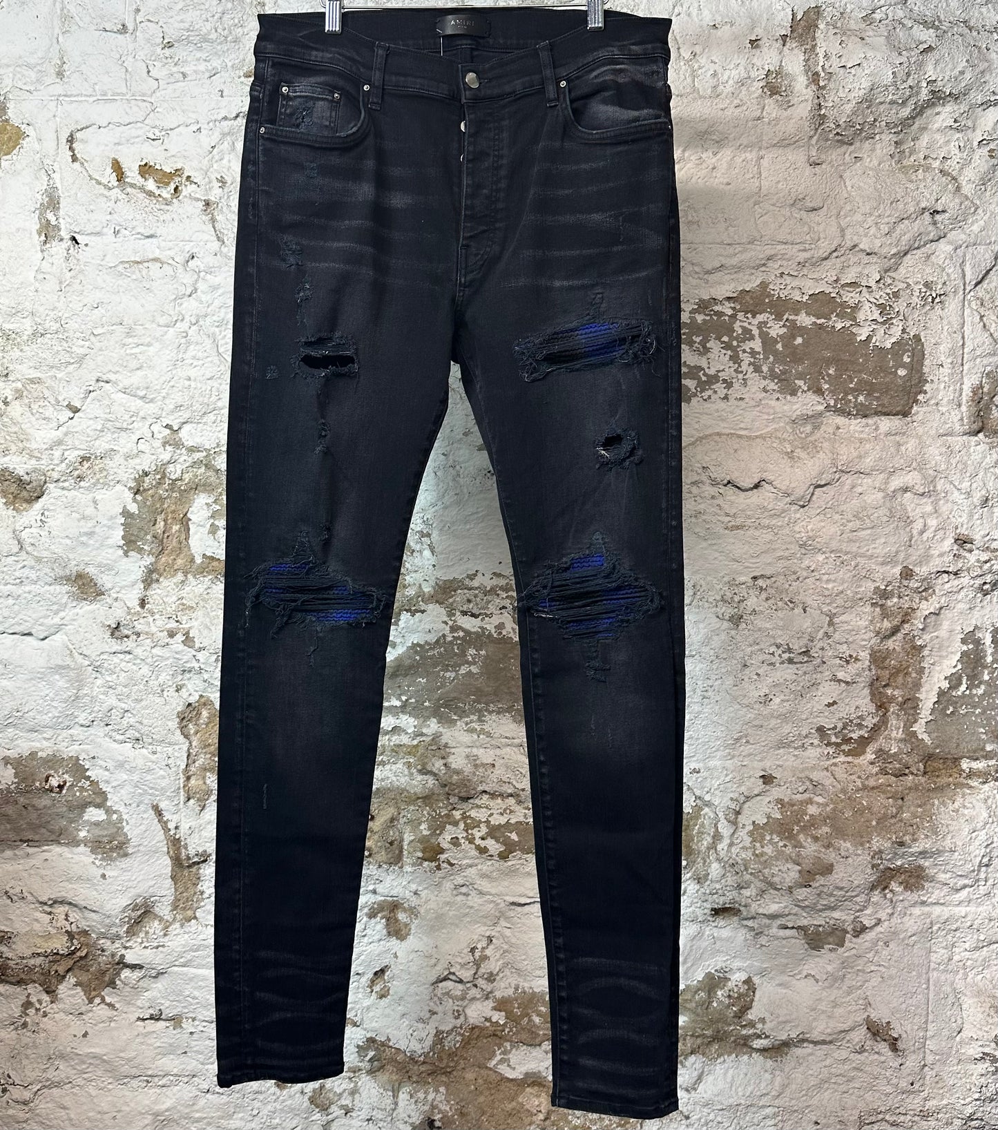Amiri MX1 Black Blue Patch Black Denim Jeans Sz 36