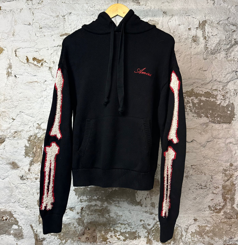 Amiri Red White Bone Knit Hoodie Black Sz S