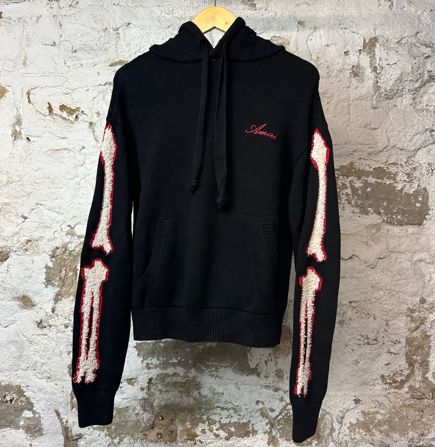 Amiri Red White Bone Knit Hoodie Black Sz S