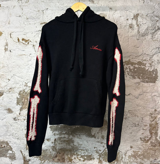 Amiri Red White Bone Knit Hoodie Black Sz S