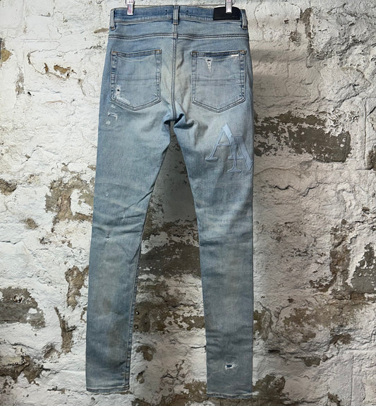Amiri Blue Stagger Spell Blue Denim Jeans Sz 30