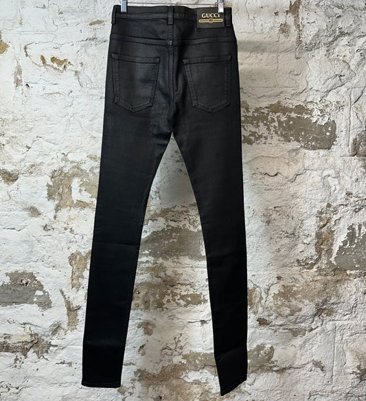 Gucci Plain Black Waxed Denim Jeans Sz 30 (28)