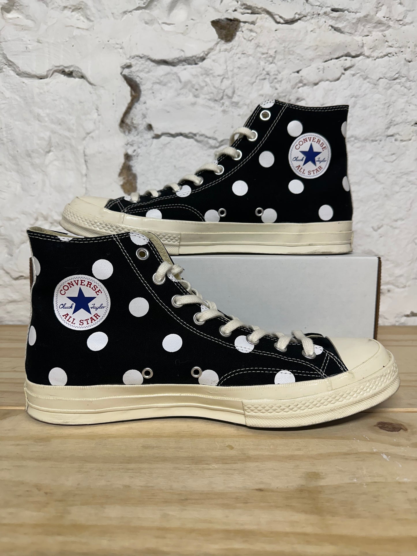 Converse Chuck Taylor All Star 70 Hi CDG Black White Polka Dot Sz 12