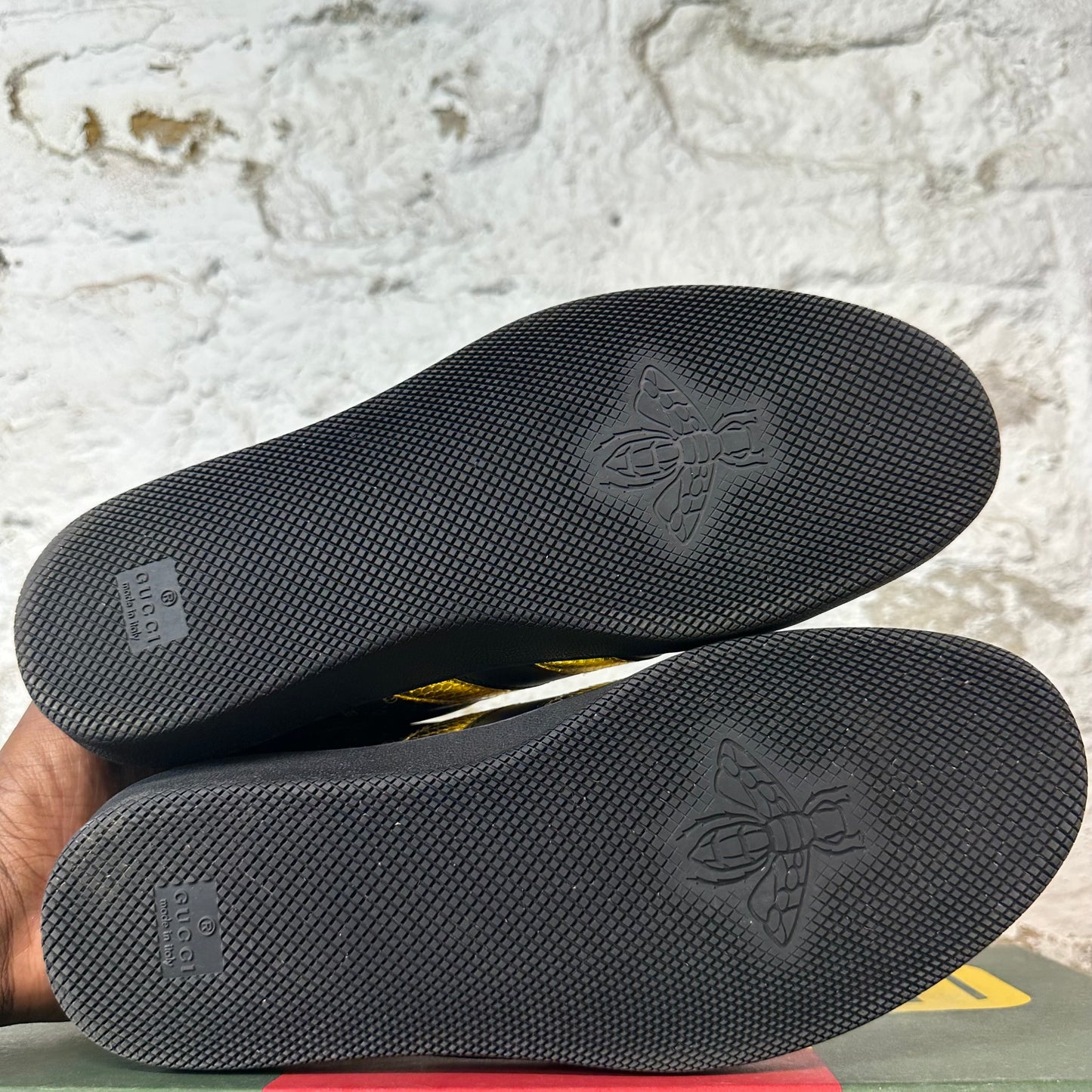 Gucci Dapper Dan Black Gold Ace Sneaker Sz 7.5