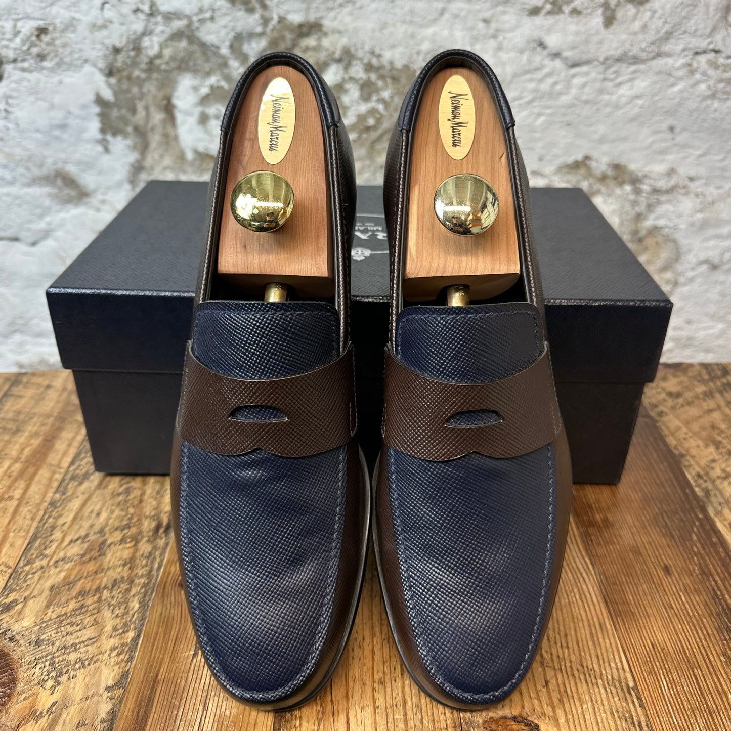 Prada Brown Navy Slip On Loafers Sz 10