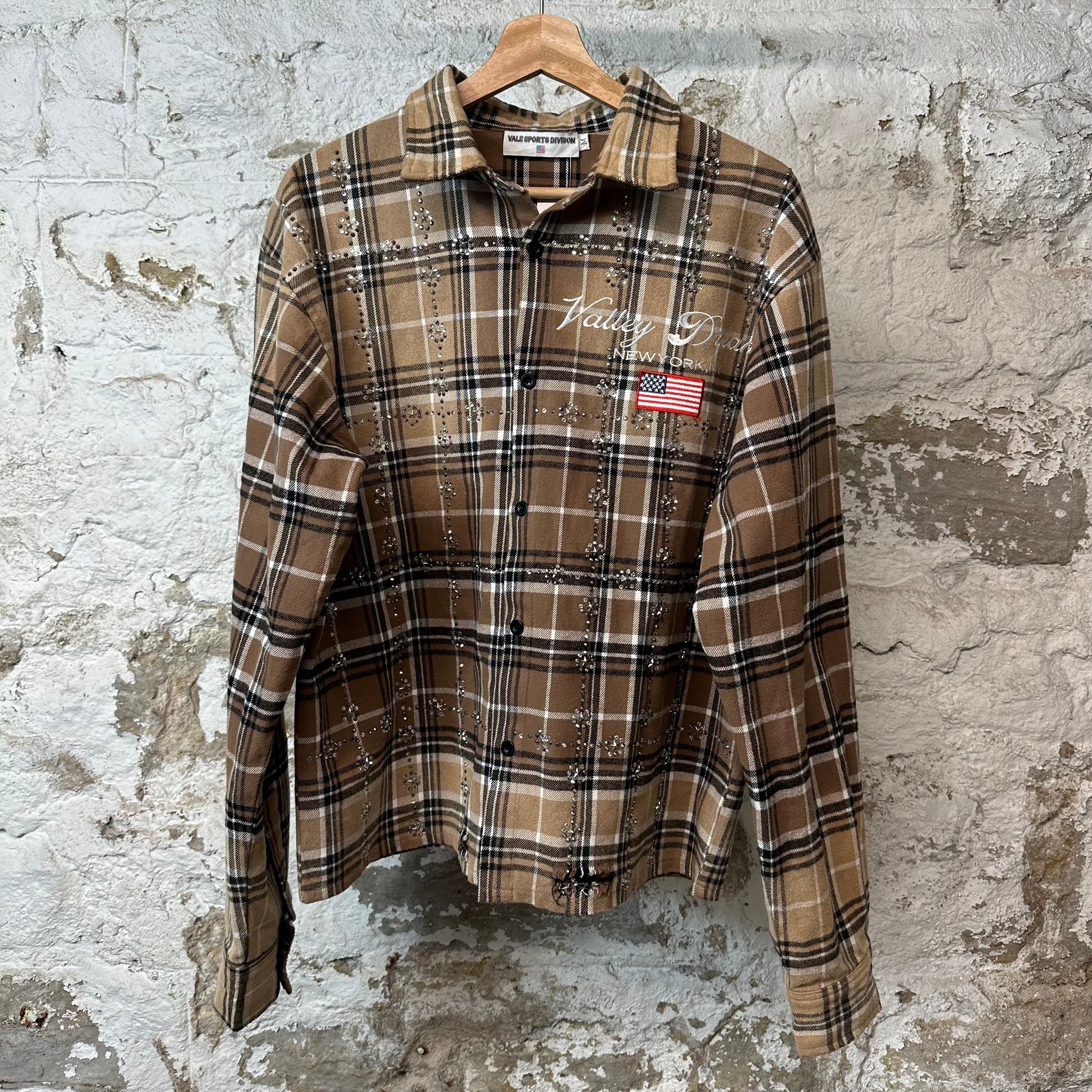 Vale Brown Plaid Rhinestone Flannel Sz M