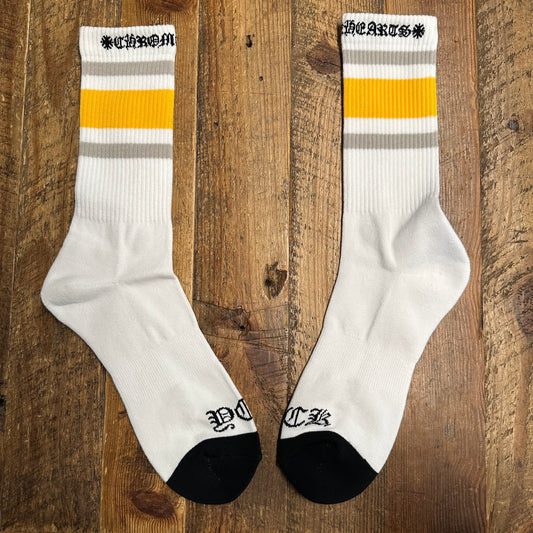 Chrome Hearts Yellow Grey Stripe White Socks DS