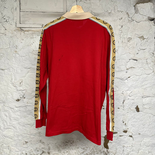 Gucci Interlocking G Stripe Red Long Sleeve Polo Sz XXXL