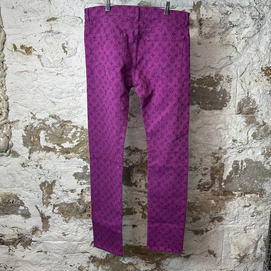 Louis Vuitton Purple Monogram Slim Denim Jeans Sz 32