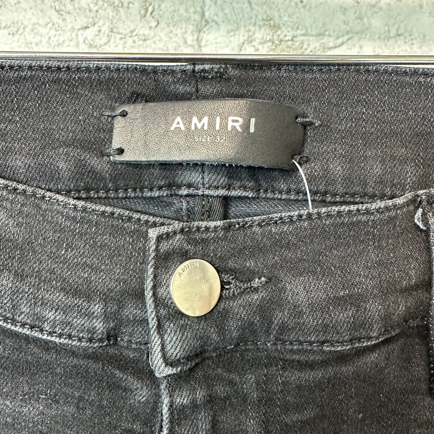 Amiri MX1 Grey Paisley Faded Black Denim Jeans Sz 32