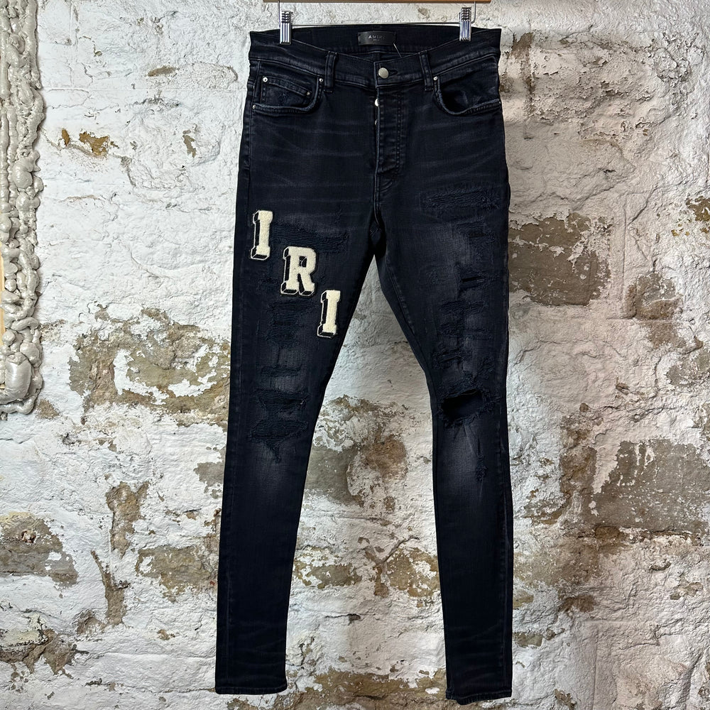 Amiri Felt Spell Distressed Black Denim Jeans Sz 30