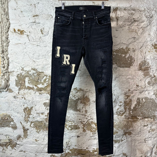 Amiri Felt Spell Distressed Black Denim Jeans Sz 30