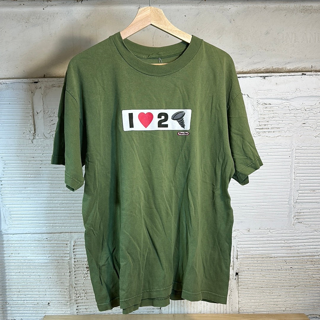 I Love to Screw Pornstar Green Tee Sz L