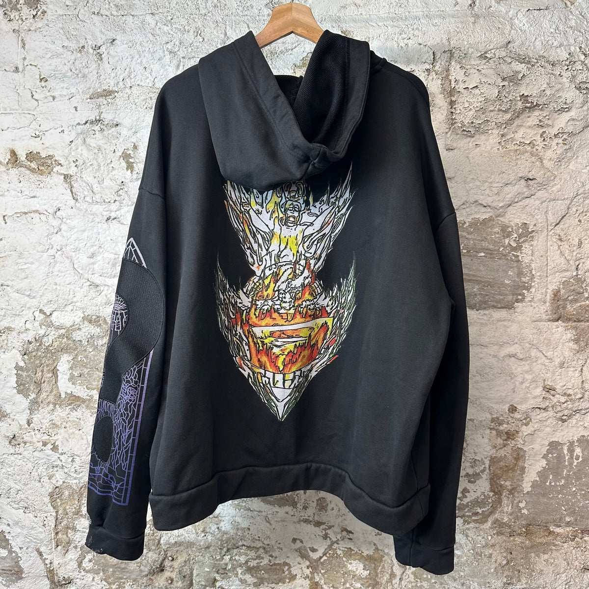 Who Decides War Flame Black Zip Up Hoodie Sz M