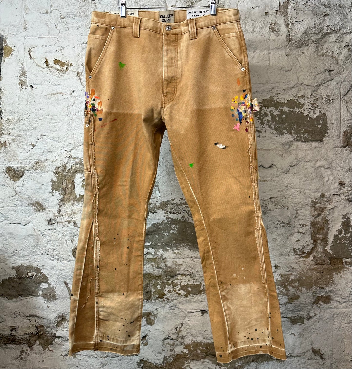 Gallery Department Paint Splatter Tan Flare Denim Jeans Sz 36