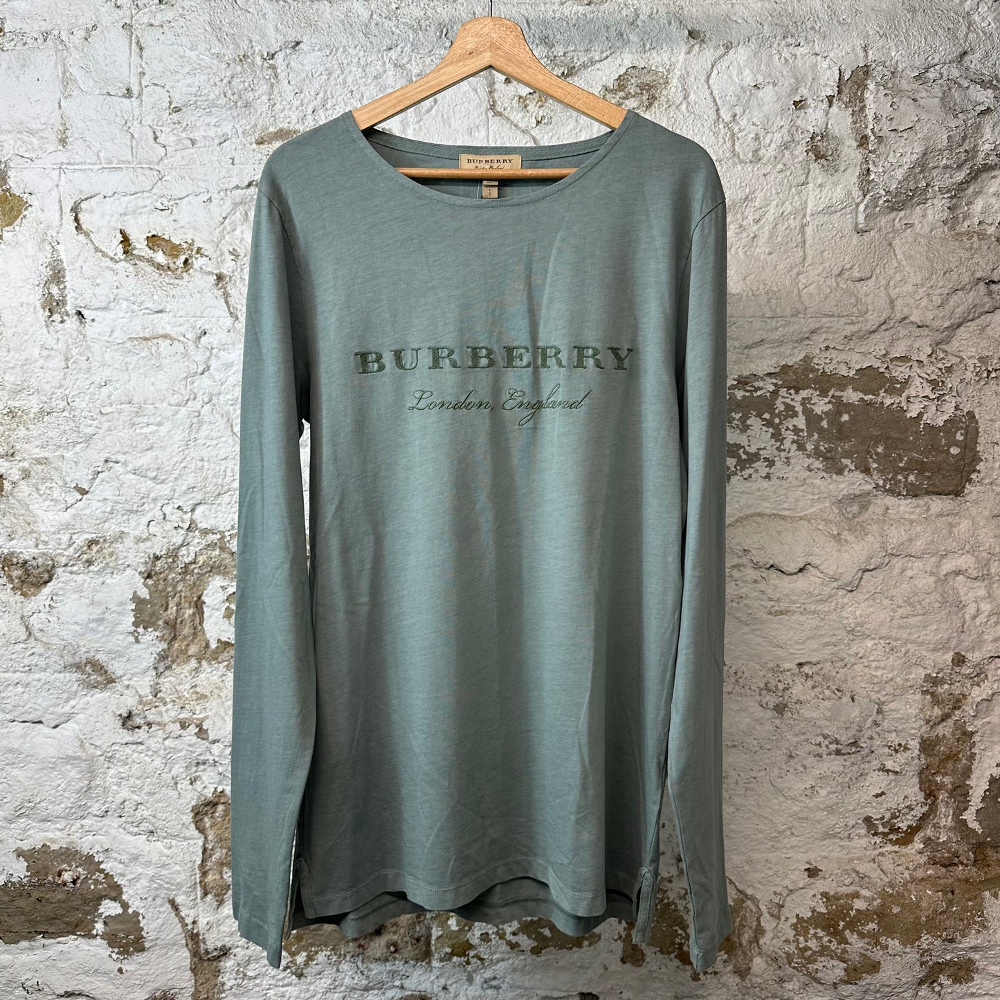 Burberry Spellout Cyan Green L/s Sz L