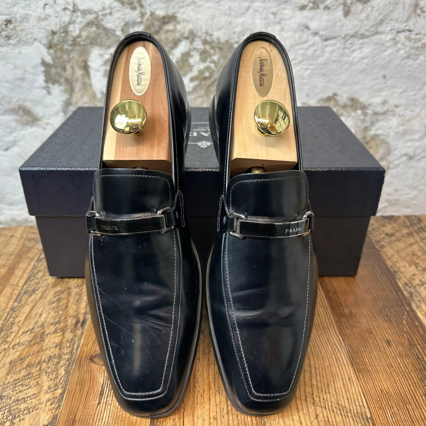 Prada Black Lether Slip On Loafers Sz 8.5