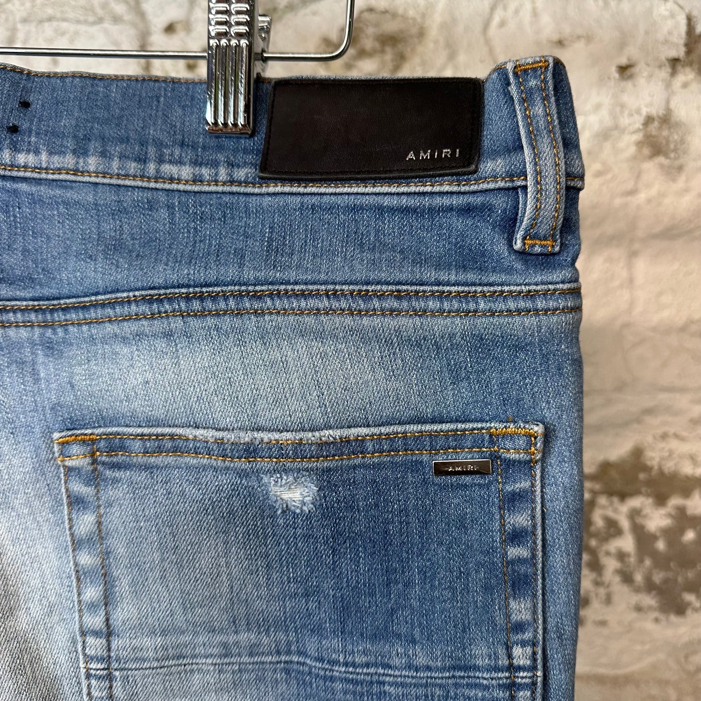 Amiri MX1 Aloha Patch Blue Denim Jeans Sz 34