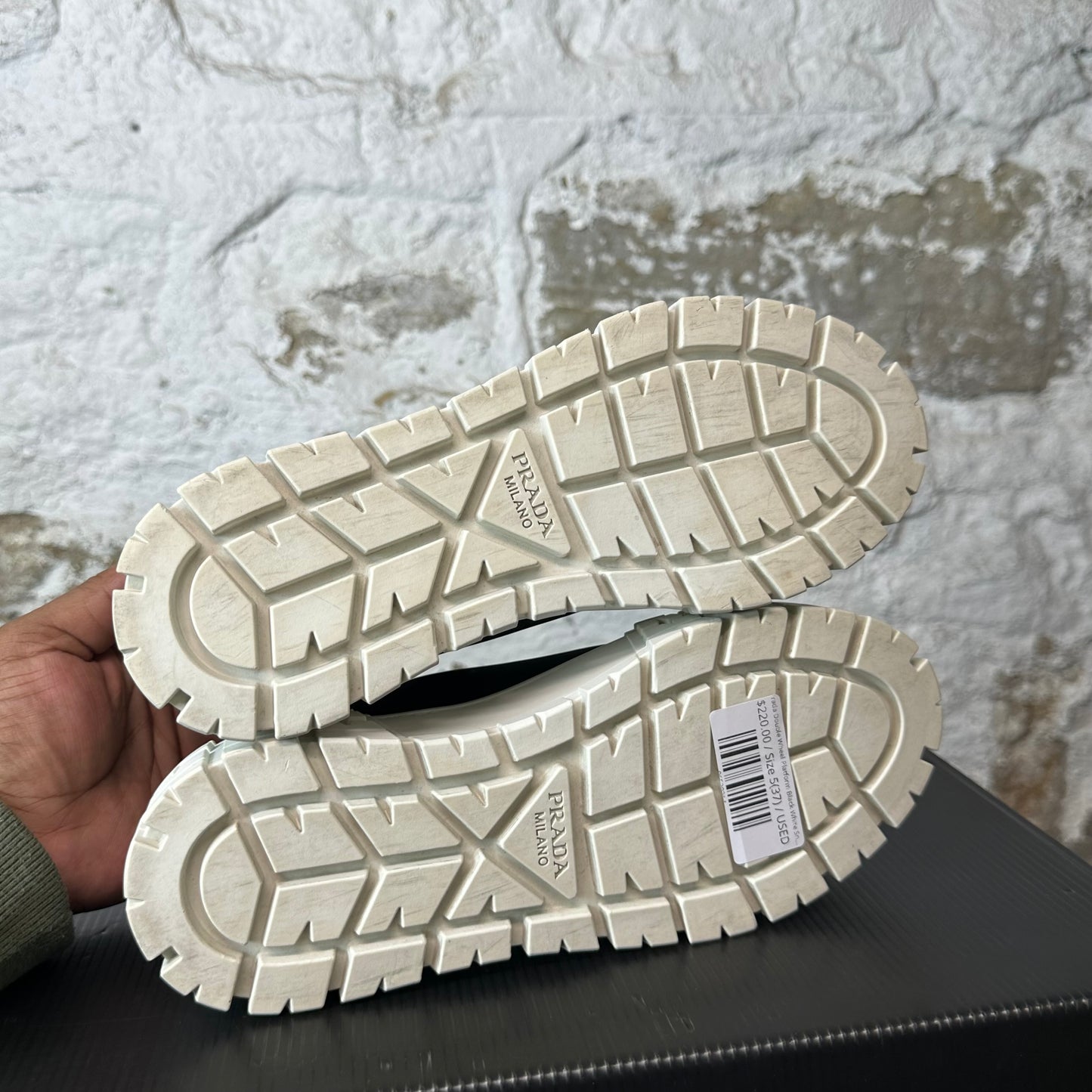 Prada Double Wheel Platform Black White Sneaker Sz 5 (37)
