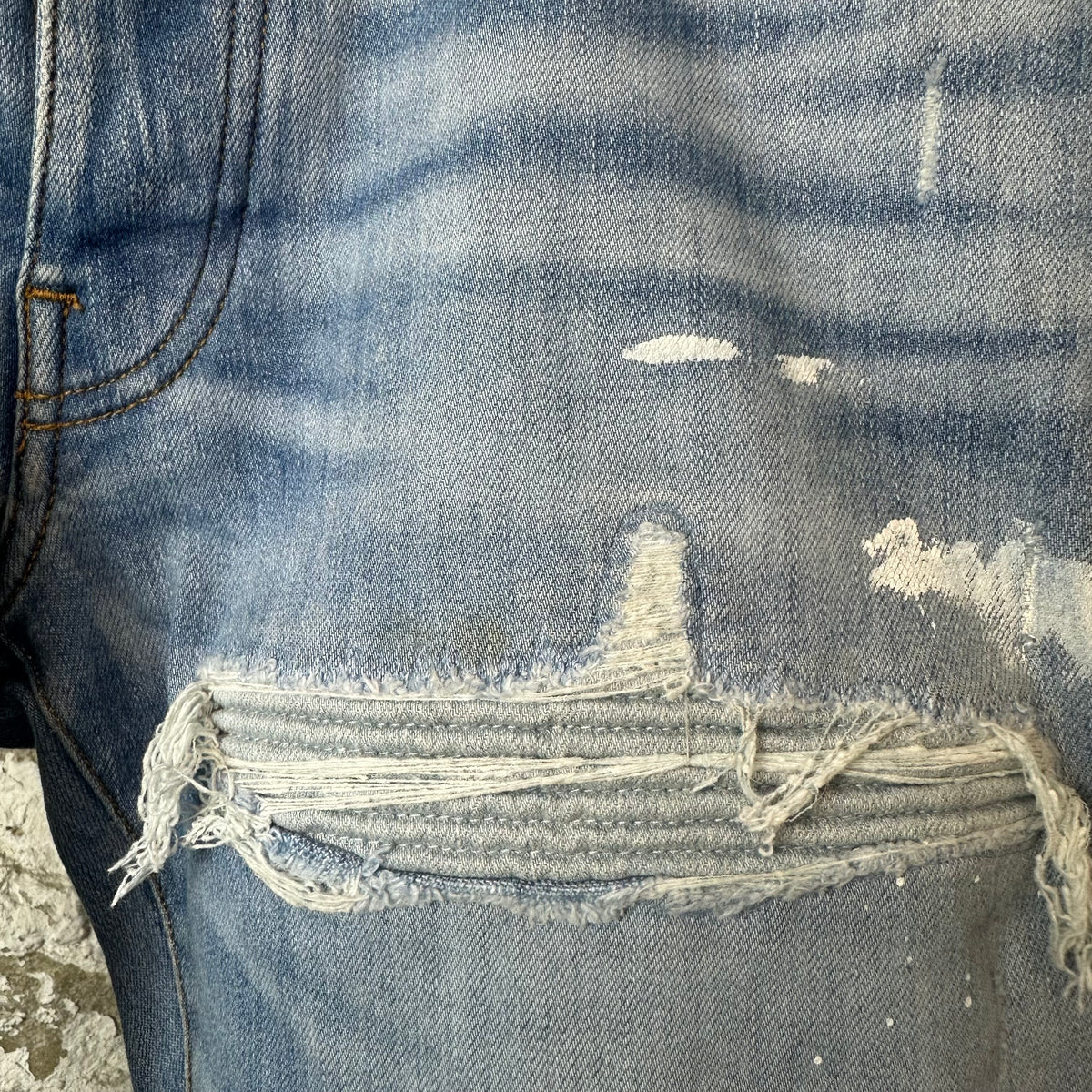 Amiri MX1 Light Denim Patch Blue Denim Jeans Sz 30