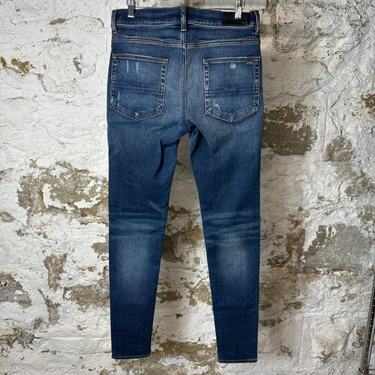 Amiri MX1 Orange Suede Dark Blue Denim Jeans Sz 32