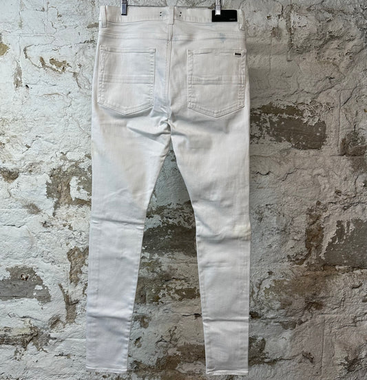 Amiri MX1 White Leather White Denim Jeans Sz 36