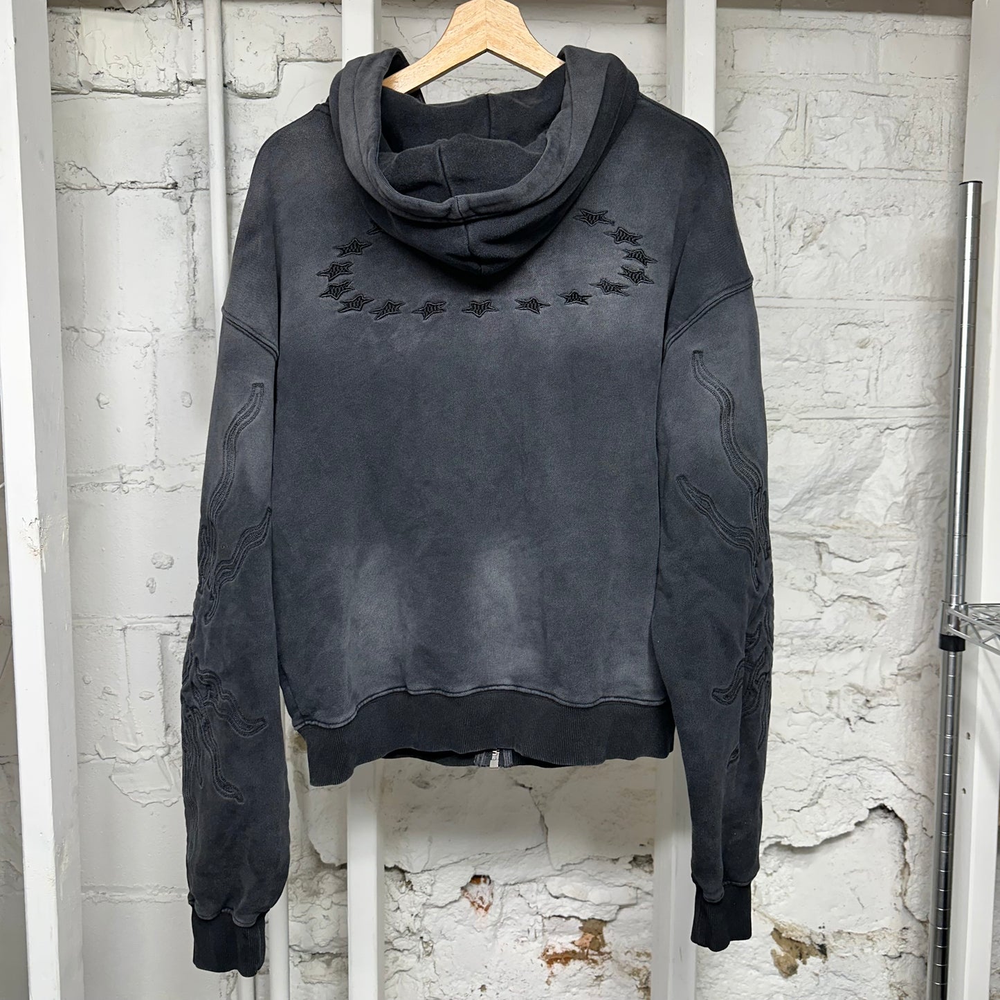 Vale Black Embroidered Spellout Hoodie Sz S