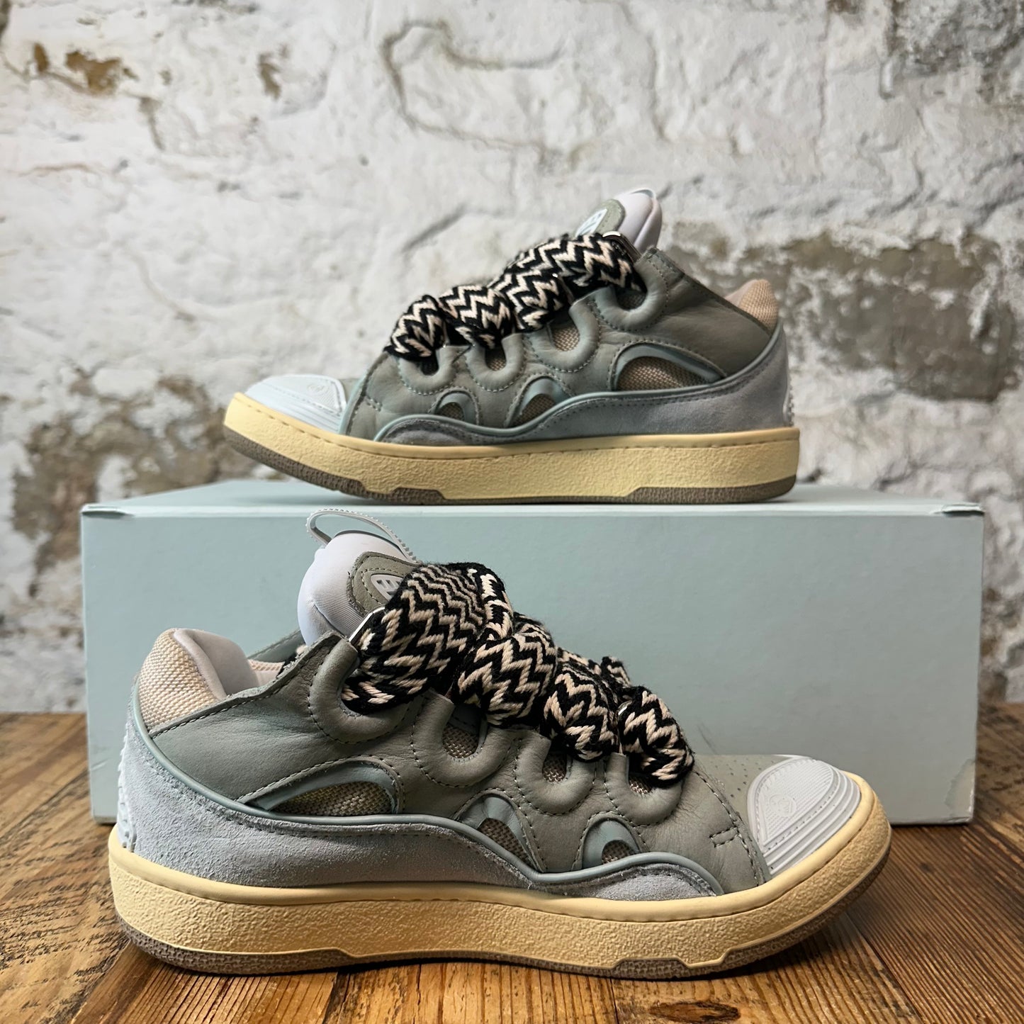 Lanvin Curb Black White Lace Blue Sneaker Sz 5 (37)