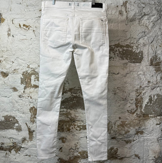 Amiri MX1 White Leather White Denim Jeans Sz 36