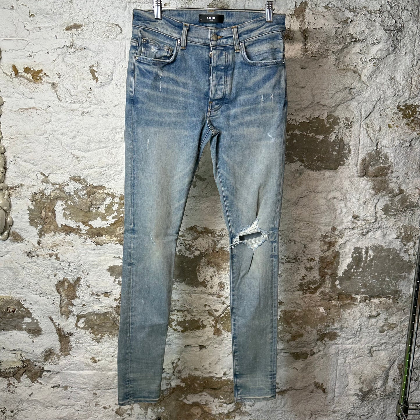 Amiri Knee Hole Plain Blue Denim Jeans Sz 30