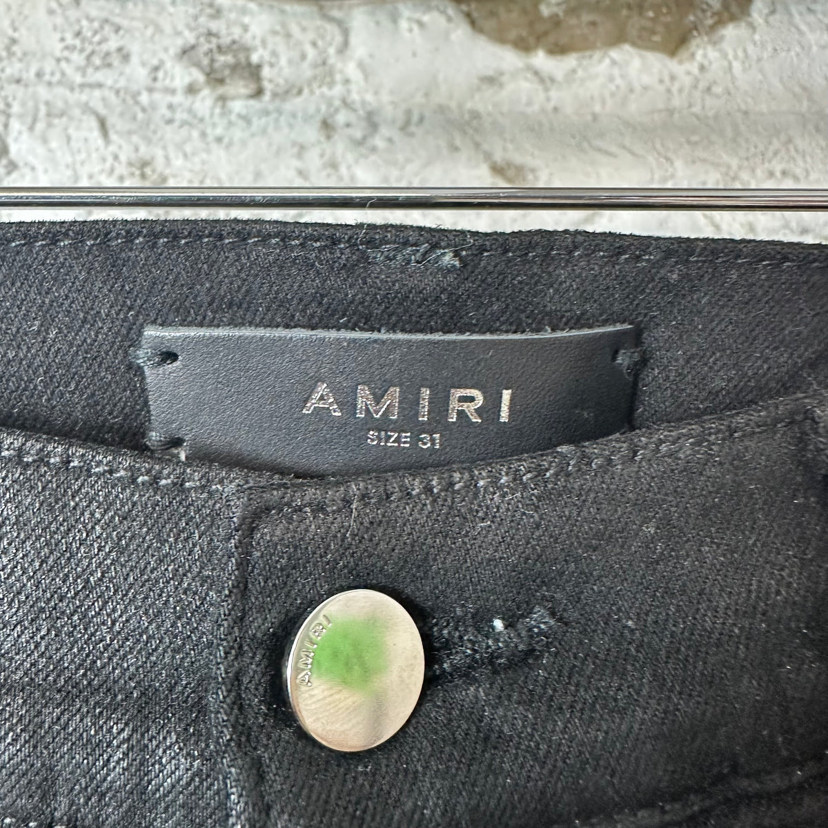 Amiri MX1 Black Leather Black Waxed Denim Jeans Sz 31 DS