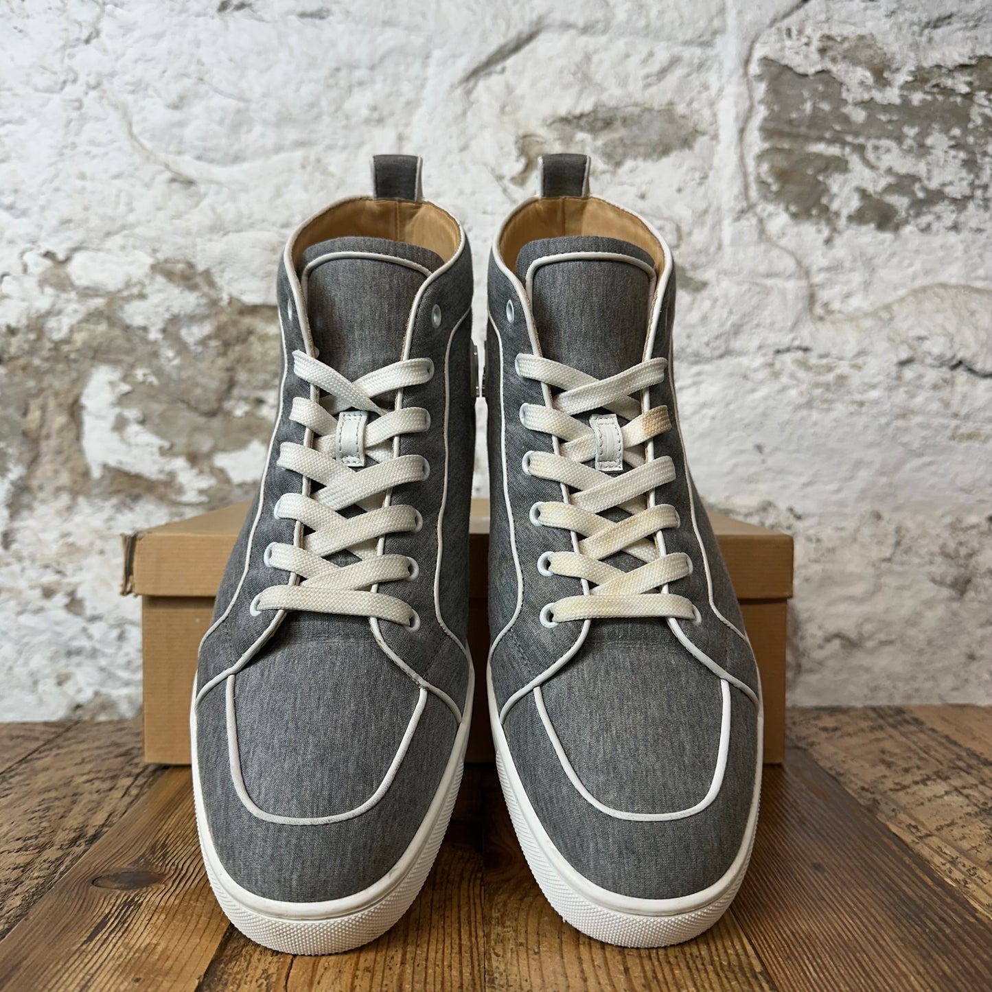 Christian Louboutin High Grey Linen White Sneaker Sz 10.5 (43.5)