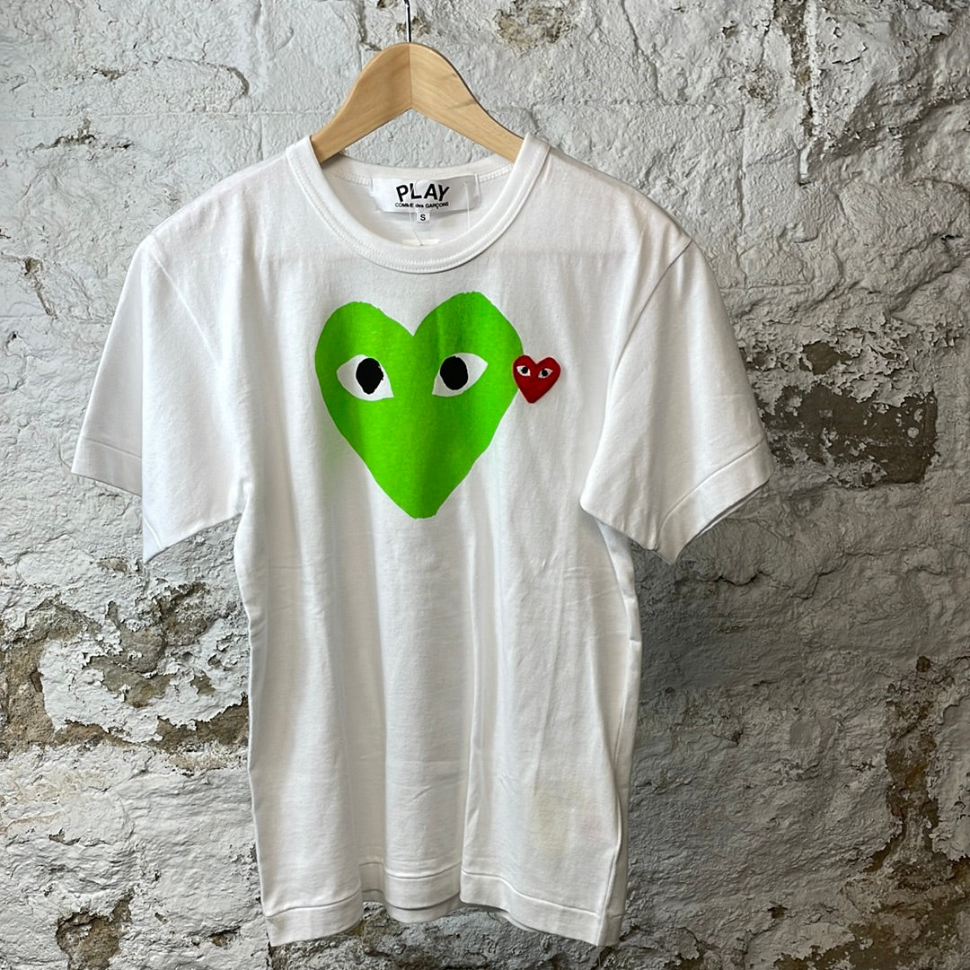 CDG Green Red Heart White T-Shirt Sz S DS