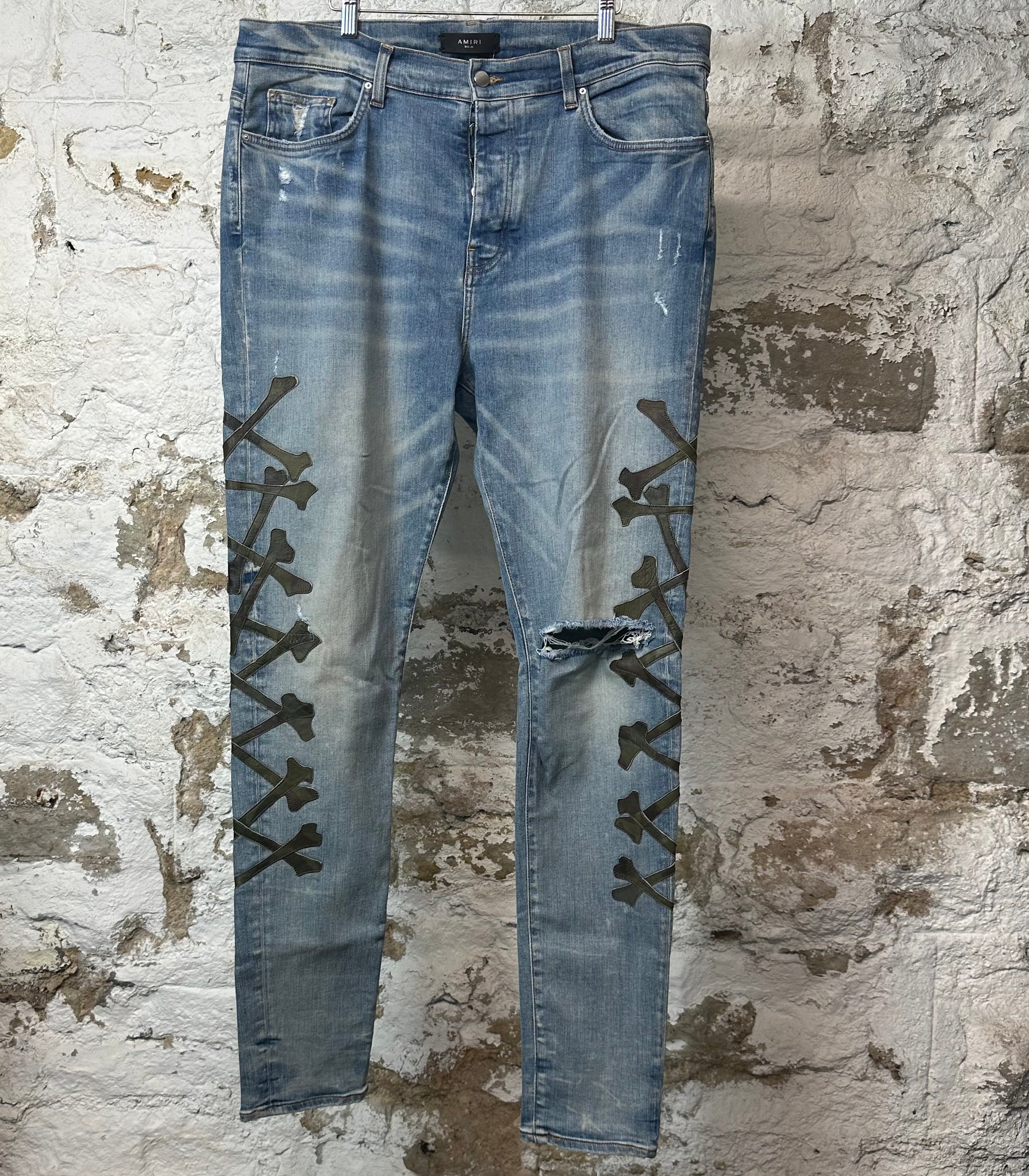 Amiri Green Camo Bones Blue Denim Jeans Sz 40