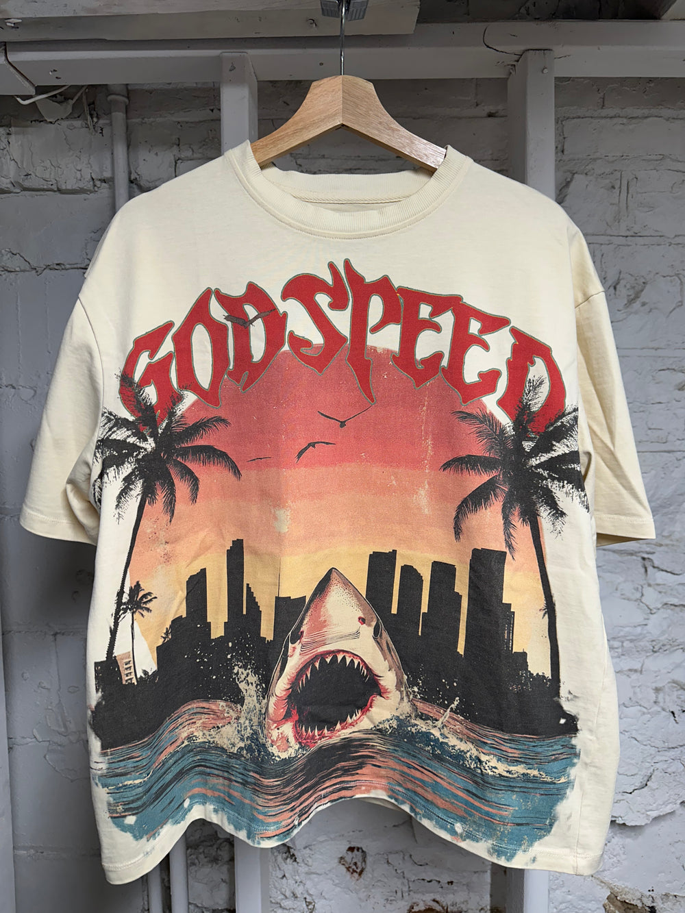 Godspeed Shark Skyline T-shirt Cream Sz M