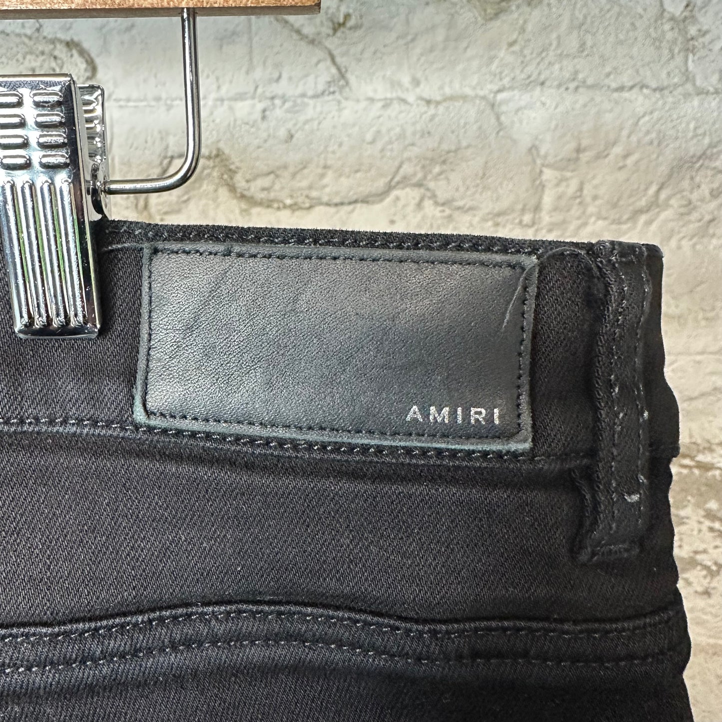 Amiri MX1 Black Leather Black Denim Jeans Sz 38