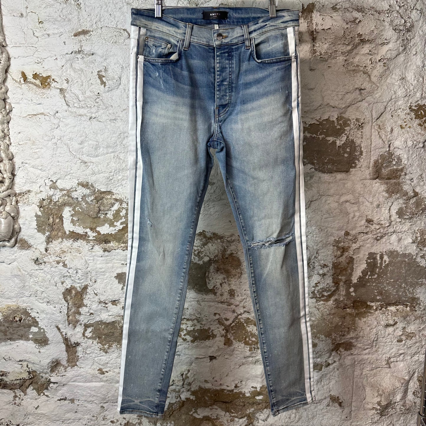 Amiri White Stripe Blue Denim Jeans Sz 34