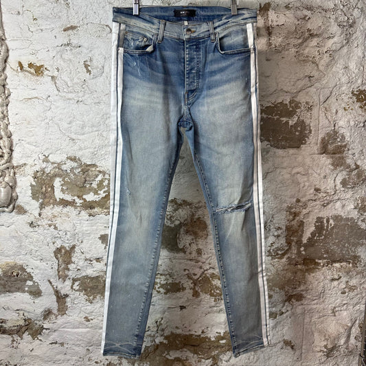 Amiri White Stripe Blue Denim Jeans Sz 34