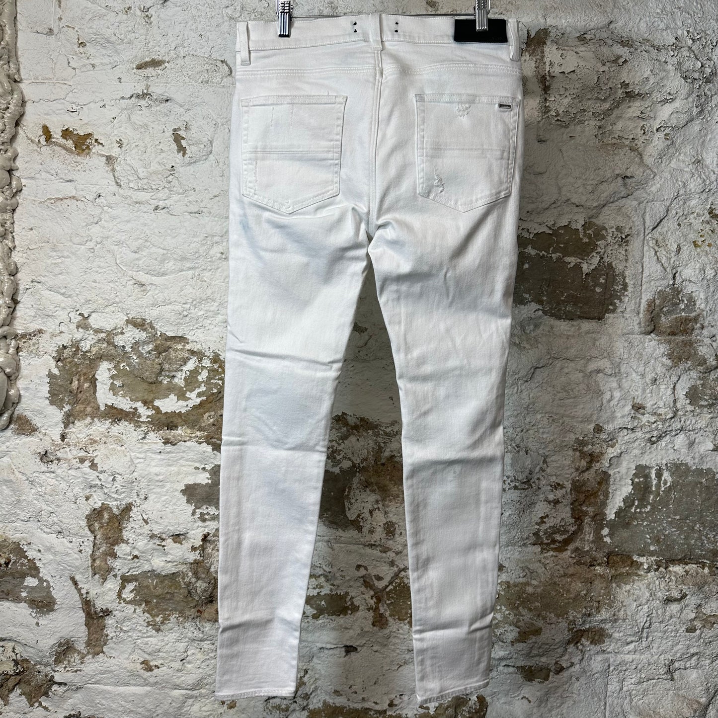 Amiri MX1 White Leather White Denim Jeans Sz 34
