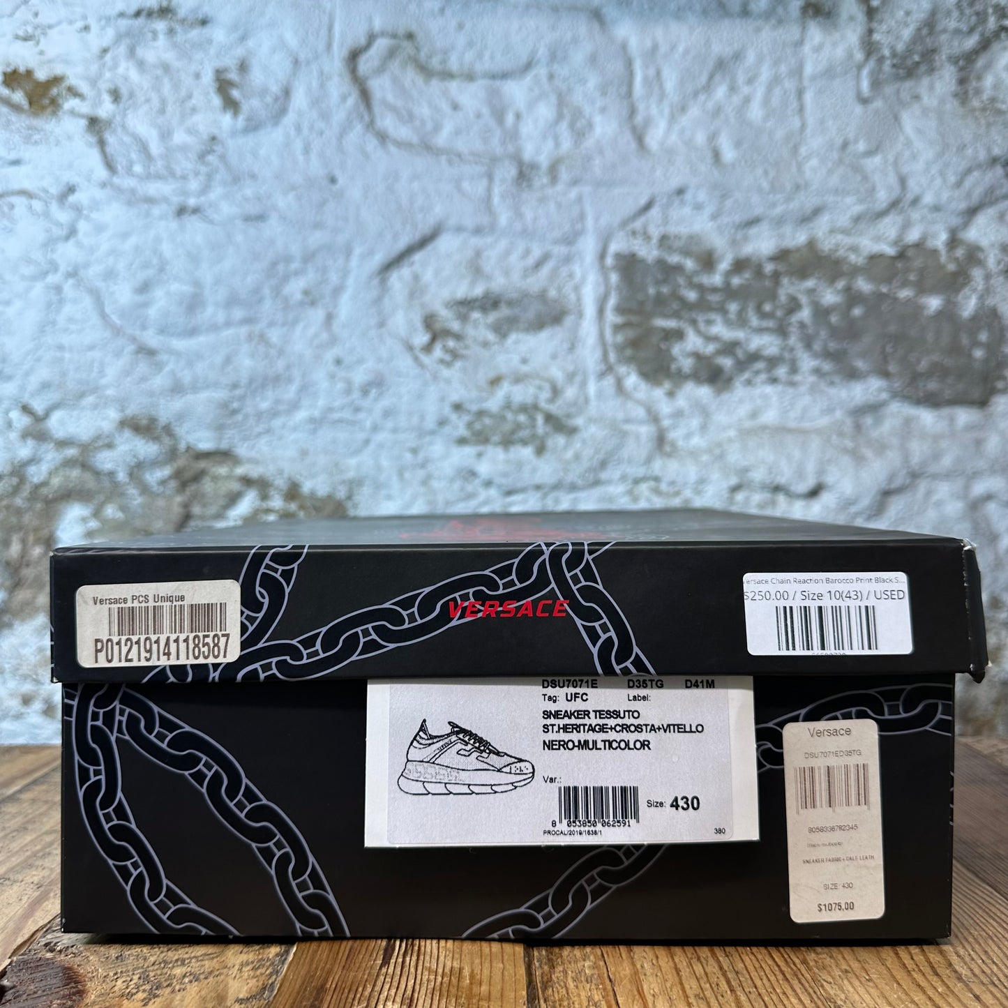 Versace Chain Reaction Barocco Print Black Sneaker Sz 10 (43)