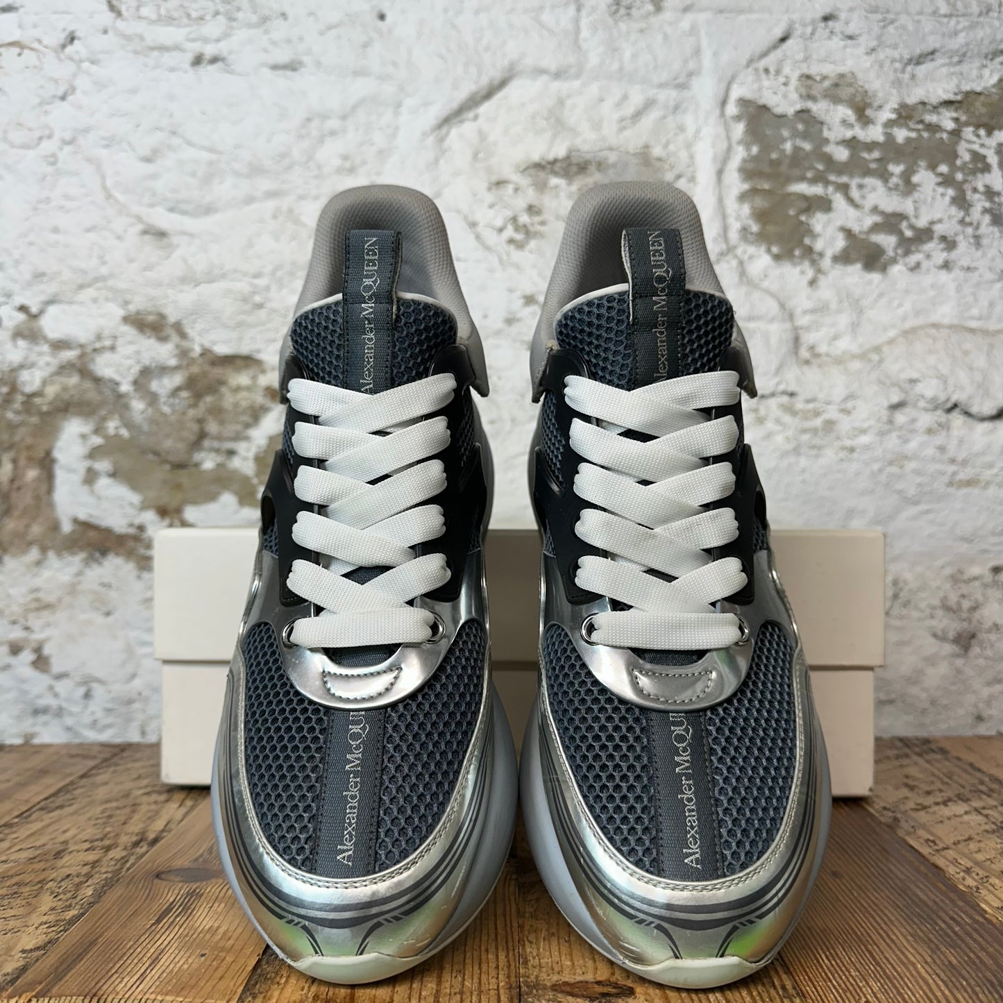 Alexander Mcqueen Black Silver Nappa Joy Sneaker Sz 9.5 (42.5)