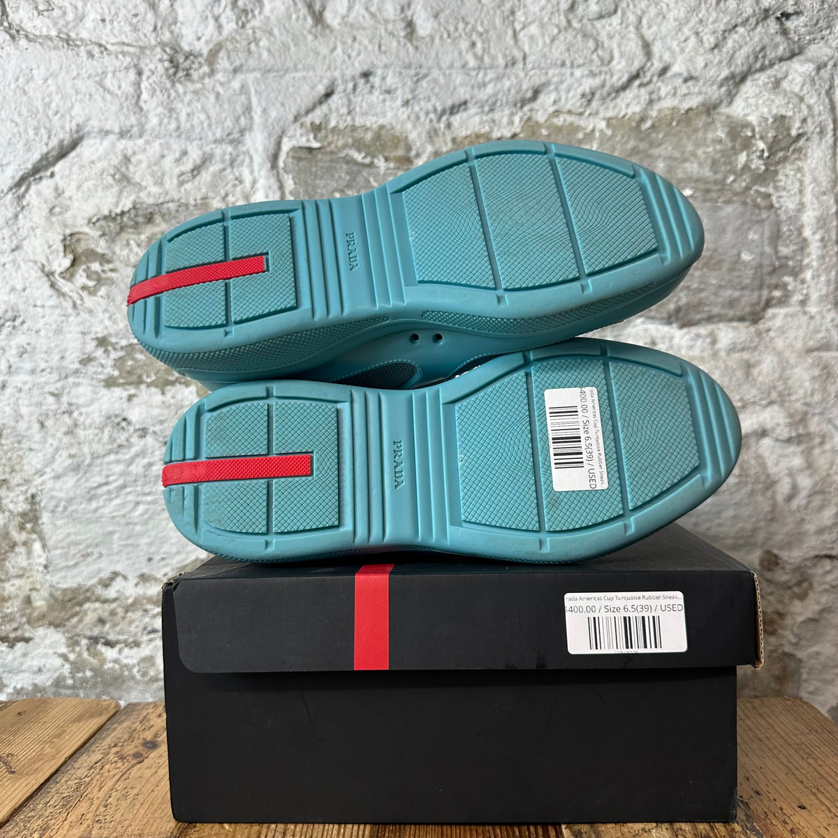 Prada Americas Cup Turquoise Rubber Sneaker Sz 6.5 (39)
