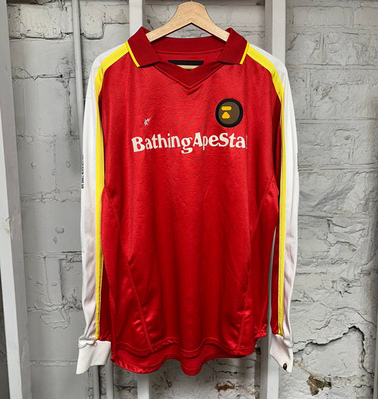 Bape Bapesta Red Longsleeve Soccer Jersey Sz L
