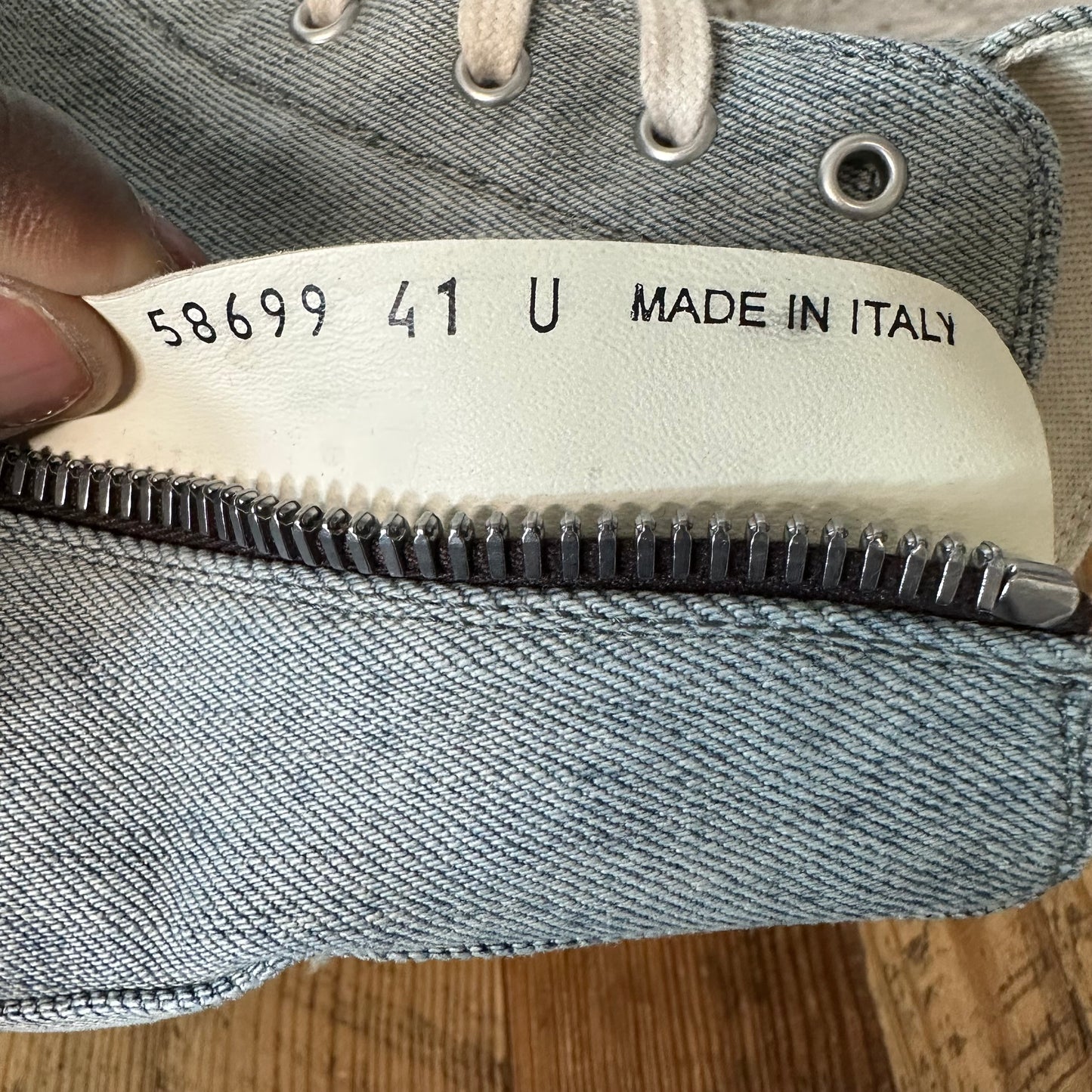 Rick Owens High Distressed Blue Denim Milk Sneaker Sz 8 (41)