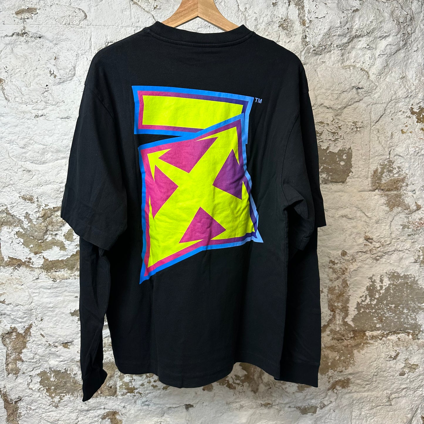 Off White Green Pink Blue Logo L/s Black Sz L