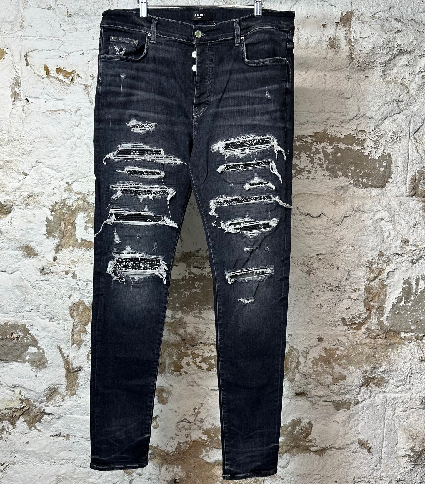 Amiri MX1 Black Paisley Grey Denim Jeans Sz 38