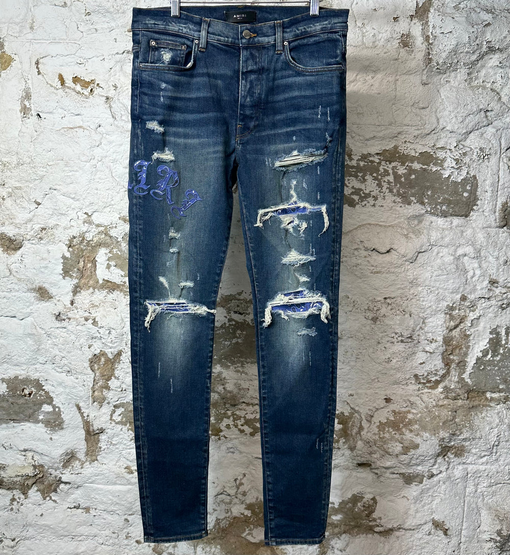 Amiri Purple Old English Dark Blue Denim Jeans Sz 34